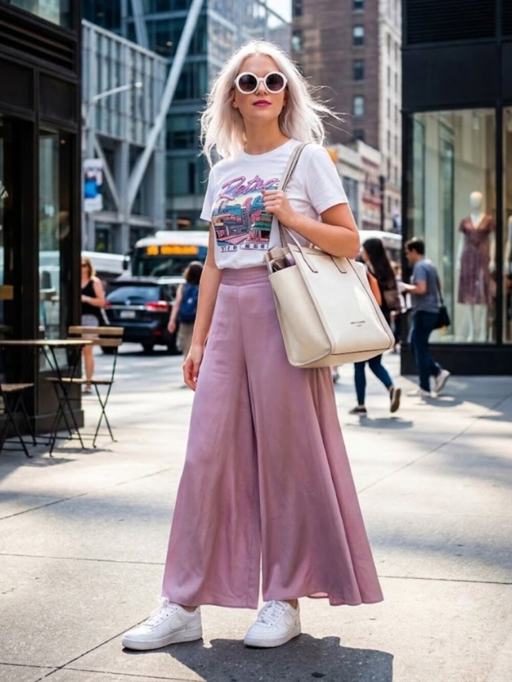 NWOT Philharmonie by Grace pink high waist wide leg palazzo satin look pants, M